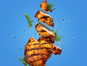Grilled steak with herbs and spices.