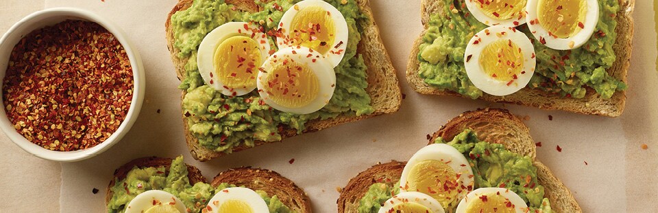Avocado Toast with hard boiled eggs and spices