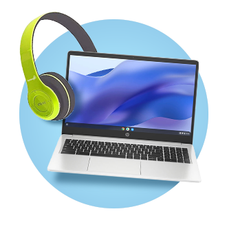 Computer and Headphones