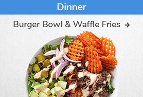 Dinner recipe. Burger Bowl & Waffle Fries