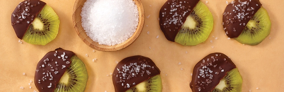 Salted dark chocolate kiwi slices
