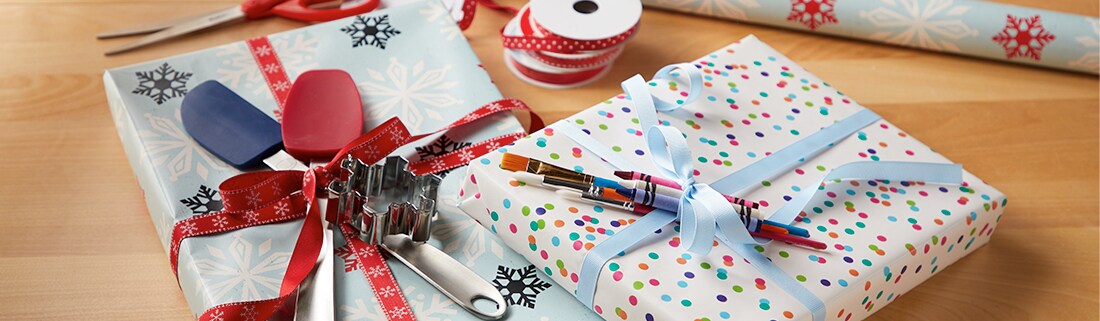 Wrapped presents with ribbon and bows