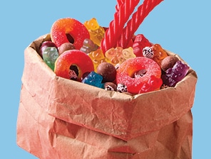 Paper bag with assorted sweets and candies