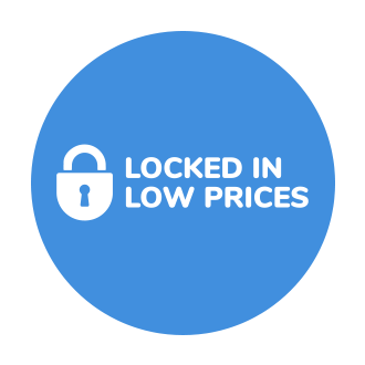 Graphic that says “Locked In Low Prices” with a lock symbol beside it.