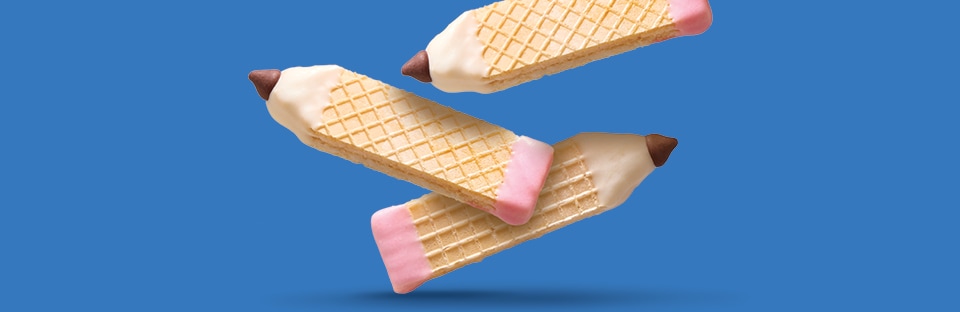 Vanilla wafer cookies shaped and decorated like pencils